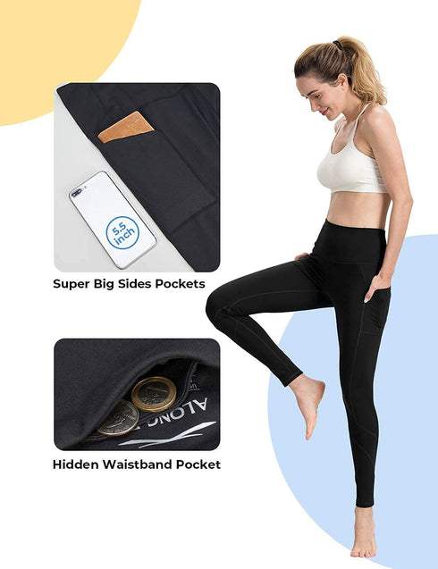High Waisted Tummy Control Leggings-Yoga-Pants with Pockets Leggings for Women Workout Squat Proof Tights